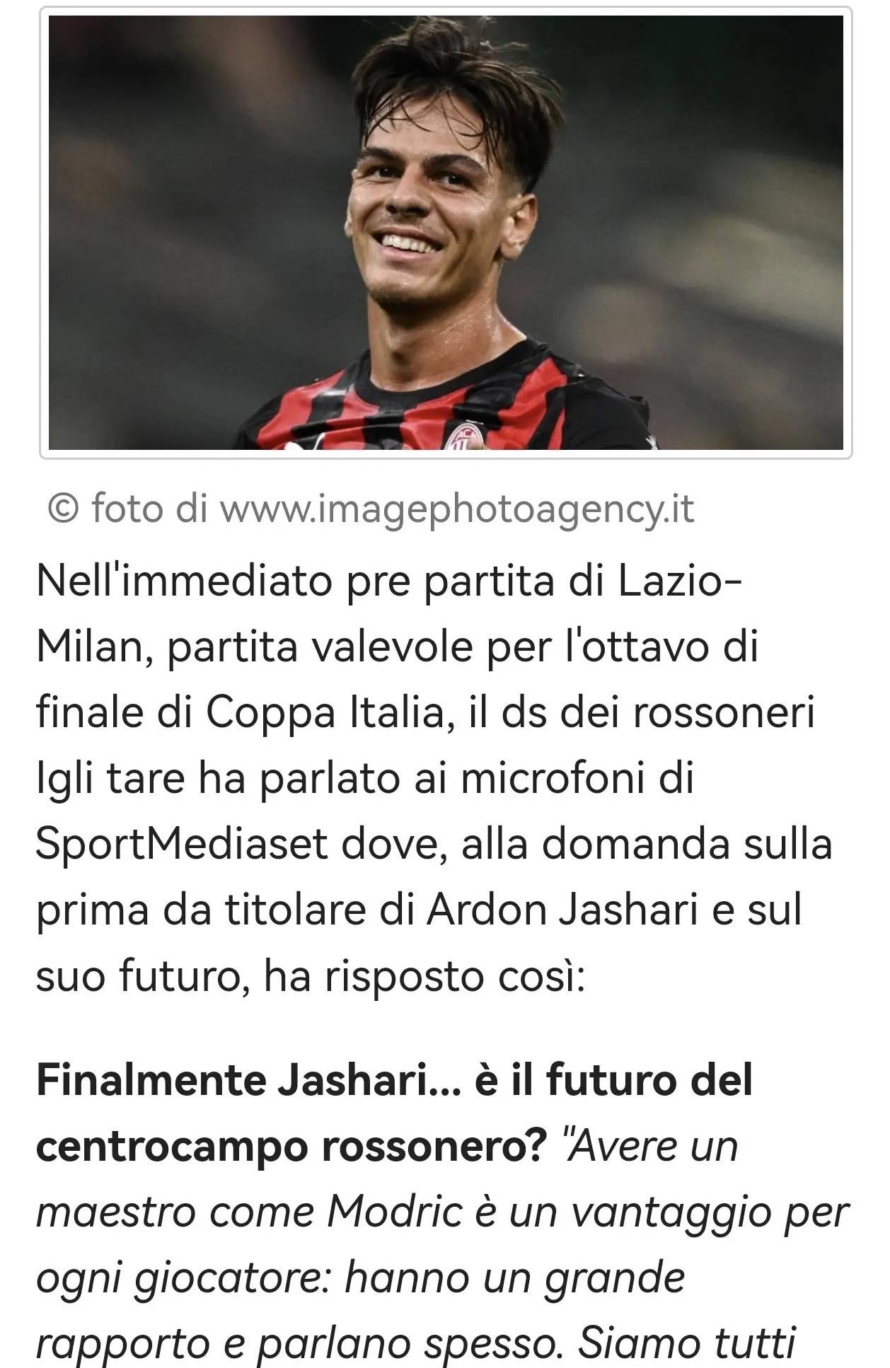 米兰体育总监:亚沙里和莫德里奇关系很好,他(tā)经常和莫德里奇交流